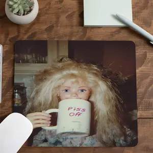 Vintage Doll Piss Off Coffee Mug Square Mouse Pad, Desktop Accessory, Retro Funny Desktop Decorative Protective Pad, Rubber Anti-Slip Work Pad, Non Slip Mousepad, Small Size Suitable for Laptop, Desktop, Work, Home