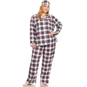 212 MAIN Women's Comfortable Purple & White Plaid 3-Piece Longsleeve Sleepwear Pajamas Set, Soft Breathable Fabric Loungewear, Leg Pieces Included, Size 3XL, Model PS3610-02-3XL (Pajamas Sets for Women)