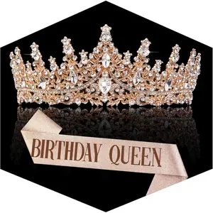 2PCS Rose Gold Crown Set for Women Crystal Princess Tiaras Rhinestone Queen Headband Wedding Bridal Hair Accessories Birthday Prom Pageant Party Coming of Age Ceremony Photo Props SpringStatements