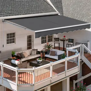 Costoffs 10' x 8' Manual Retractable Awnin With Hand Crank, Adjustable Outdoor Shelter For Deck & Garden, Water-Resistant Backyard Canopy