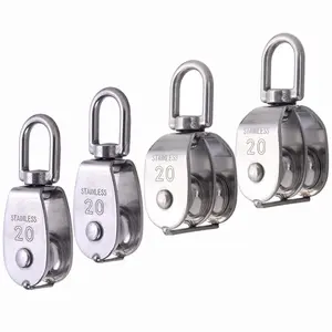 4 Pack M20 Pulley Block, 2 Pcs Single Pulley & 2 Pcs Double Pulley 304 Stainless Steel Wire Rope Lifting Swivel Hook