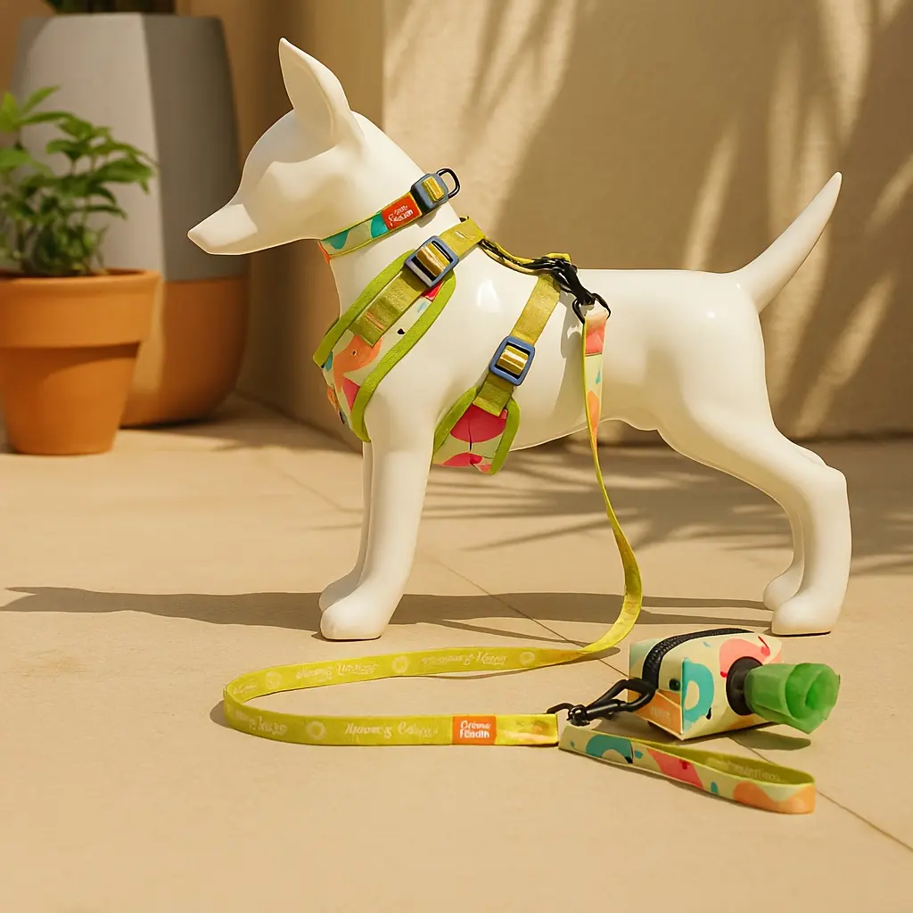 Solid 4-Piece Puppy Harness and Leash Set - Collars & Harnesses & Leads, Pocket Bag Holder, Tidy Poop Bags for Daily Walks, Controlled Outings & Travel Use
