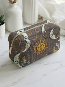 1 piece of sun and moon myth pattern 2D printed makeup bag, large capacity design |suitable for all seasons/general use| fits daily skincare and various cosmetics | life travel all-rounder