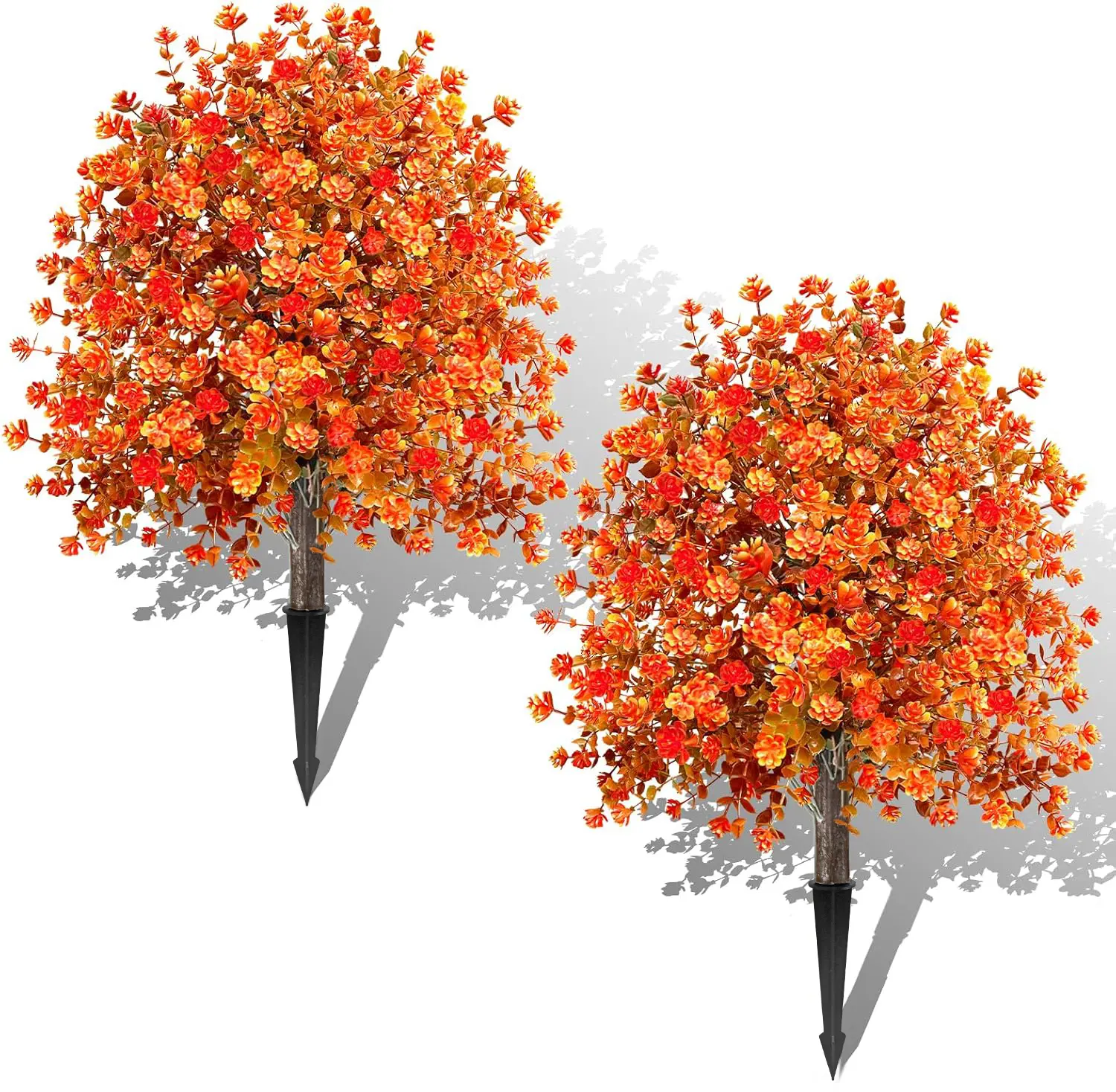 2 Pack UV-Resistant Artificial Boxwood Topiary Ball Trees with Fall Flowers & Ground Spikes, Outdoor Decorative Shrubs for Garden, Porch, Patio