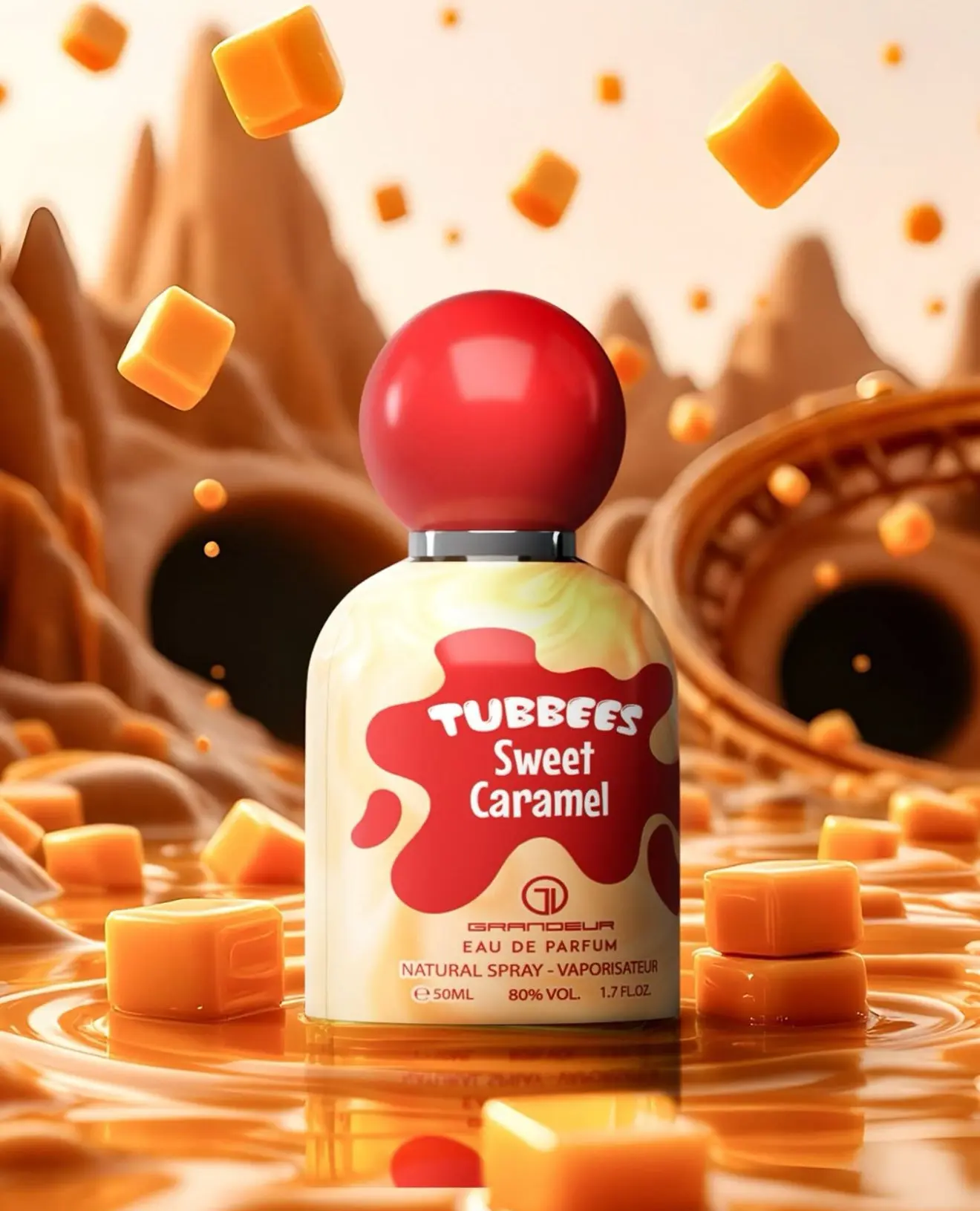 Grandeur Tubbees Sweet Caramel Eau De Parfum, Unisex Children's Fragrance with Vanilla Base, Vanilla, Lactonic & Sweet Amber Notes, 50 ML-1.7 oz