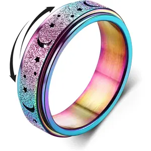 YADOCA  Anxiety Rings Spinner Rings for Stress Anxiety Relief Fidget Band Rings for Women Men Stainless Steel Roller Rings Stress Rings Lucky Worry Rings Anti Anxiety Rings Moon Star Size J-R 1/2