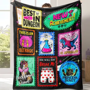 Dungeon Crawler Carl Flannel Throw Blanket, Soft Funny LitRPG Gamer Blanket, Cozy Warm Plush Lightweight Portable Cover, DCC Carl & Princess Donut Fantasy Print Blanket for Sofa Couch Bed Living Room, Perfect Gift for Birthday Christmas for Gamer Fans
