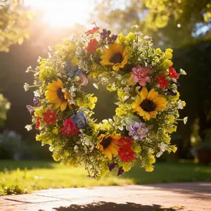 2026 Artificial Sunflower Wreath Ring, Spring and Summer Home, Garden, and Outdoor Decor; Easter, Valentine's Day, Mother's Day, Party, and Wedding Decor