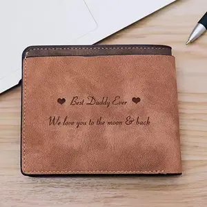 MenRance Customized Wallet Photo Mens Brown High-Quality Frosted PU Leather Short Waterproof Multi-Function Matte PU Leather Engraving Picture Personalized Purse for Special Occasions 10cm x 12cm x 1.5cm