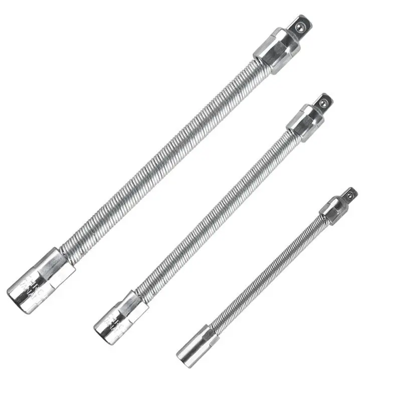 Universal Electric Wrench Socket, 3 Counts Flexible Shaft, Ratchet Wrench Extension Rods Set, Flexible Spring Steel Bit Adapters for Electric Drill