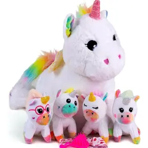 Mommy and Me Plush Unicorn with 4 Babies - Soft Rainbow-Colored Plush Toys for Kids
