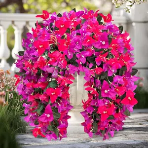 2 pcs Artificial Faux Bougainvillea Flowers Plants for Outdoor Outside Summer Decoration, Fake Silk UV Resistant Long Trailing Vines for Front Door Porch Planter Balcony