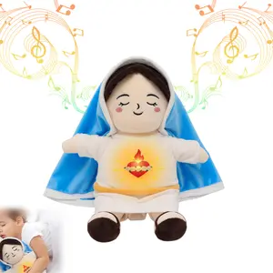 Breathing Stuffed Toy Virgin Mary Doll Soothing Guardian Angel With Light & Soft Sound For Anxiety Relief Perfect Christmas Gift
