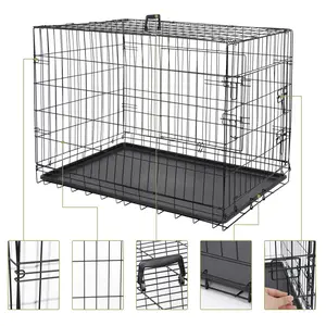 SUPERDEAL Folding Dog Crate Metal 30/36/42 Inches Double Door, Wire Dog Cage Indoor and Outdoor Pet Kennel with Tray