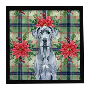 Carolines Treasures WDK8654MFP88 8x8 in. Aluminium Framed Blue Great Dane Christmas Poinsettias Metal Print - Artistic Home Decor, Hanger-Included Gift