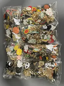 40Pcs Random Brooches Mix Pack, Enamel Alloy Pins and Badges, Animal Fruit Vegetable Cartoon Letter Patterns, Cute Elegant Casual Design
