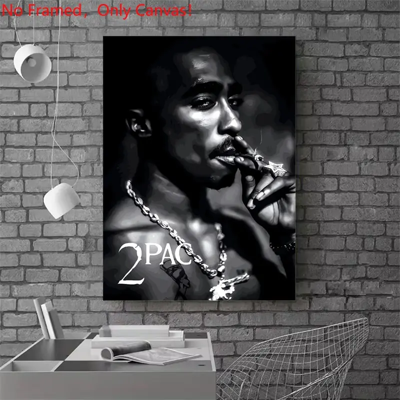 1 piece/set frameless canvas painting print poster, Popular hip-hop culture Characters realism art, Tupac Shakur Smoking Portrait, Versatile decor, ideal gift for Rap Music lovers, bedroom, living room, dorm hallway, kitchen, wall decoration