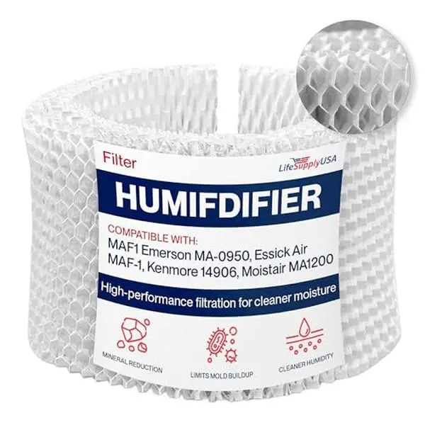 LifeSupplyUSA Cost-Effective Humidifier Wick Filter Replacement - Easy Installation, Effective Filtration, Long-Lasting Performance, Extensive Compatibility with MAF1, Emerson MA-0950, Essick Air MAF-1, Kenmore 14906, Moistair MA1200 & More Models