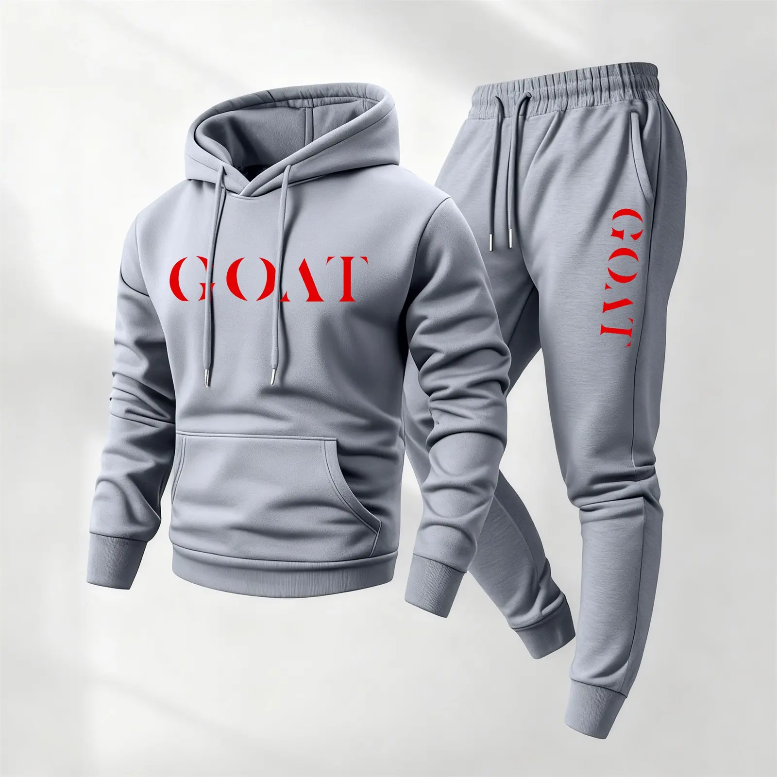 Men's Goat Letter Printed Hoodie and Drawstring Sweatpants Set, Menswear, Casual Athletic Long Sleeve Hooded Jacket & Trousers for Fall & Winter, Men's Clothing for Daily Wear, Sportswear Indoor Outdoor, Tracksuit, Athleisure Summer Clothes