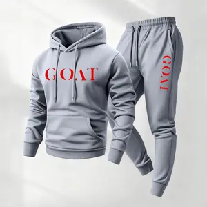 Men's Goat Letter Printed Hoodie & Drawstring Sweatpants Set Casual Athletic Long Sleeve Hooded Jacket & Trousers for Fall Winter Daily Wear Sportswear Indoor Outdoor Tracksuit Athleisure