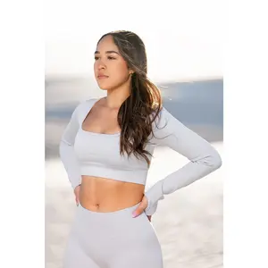 light grey long sleeve crop top