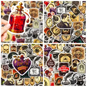 50pcs Dark Gothic Retro Apothecary Series Stickers, Decorative Decal, suitable for scrapbooks, diaries, laptops, water bottles, cars, etc. A gift with a positive message and a design based on faith.