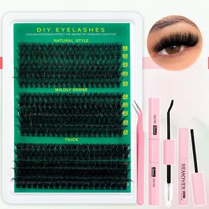 Plush Cluster False Lashes, Soft Fine Bunches, Dense D Curl, Non-Toxic, Mixed Length, 0.07mm Thickness, Patch Form, Batch 202512, DIY Eyelash Cluster, DIY Lash Clusters, Eyelash Extensions, Lightweight, Makeup