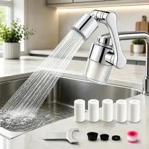 POLARIS 3D Swivel Faucet Aerator Filter Set 1440° Rotatable, Anti-Splash Soft Flow, Clear Visible Shell, 5 Replacement Cartridges, Universal Adapter for Kitchen, Bathroom Sinks
