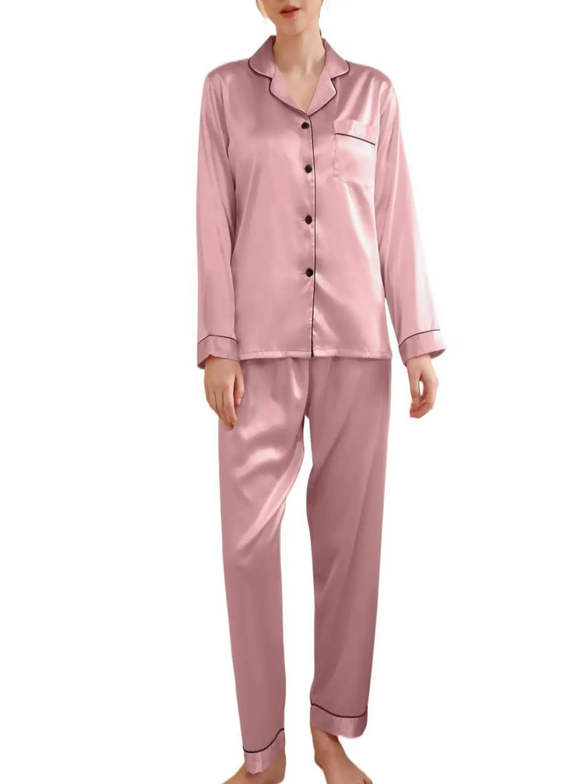 Women's Silk Satin Pajama Set 2Pcs long sleeve Bridal Bridesmaid PJs Sleepwear