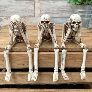 3 Pcs Resin Sitting Skeleton Shelf Sitters Sitting Figurines Crafts Ornaments Collectibles Statues for Home Bookshelf Table Ledge Edge Party Decorative (Not Say/Not Look at/Not Listen)