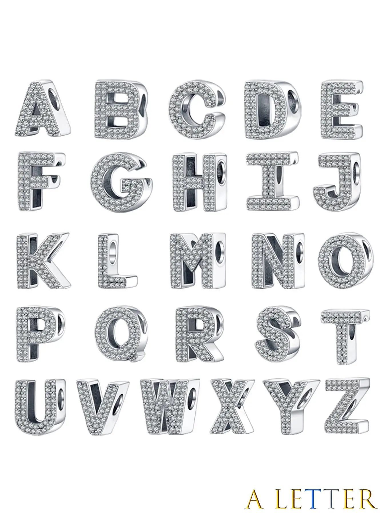 One silver-plated zircon letter pendant (26 letters) DIY accessory, Diy pendants, a beaded gift for vacations, with a unique and simple design, suitable for making bracelets, necklaces, and other jewelry, DIY Jewelry Accessories