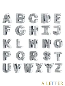 One silver-plated zircon letter pendant (26 letters) DIY accessory, Diy pendants, a beaded gift for vacations, with a unique and simple design, suitable for making bracelets, necklaces, and other jewelry, DIY Jewelry Accessories