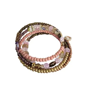 Glass Bead Memory Wire Multi Wrap Bracelet - Unique Eye-Catching Jewelry with Memory Wire Wrap for Secure Fit and Easy Wear