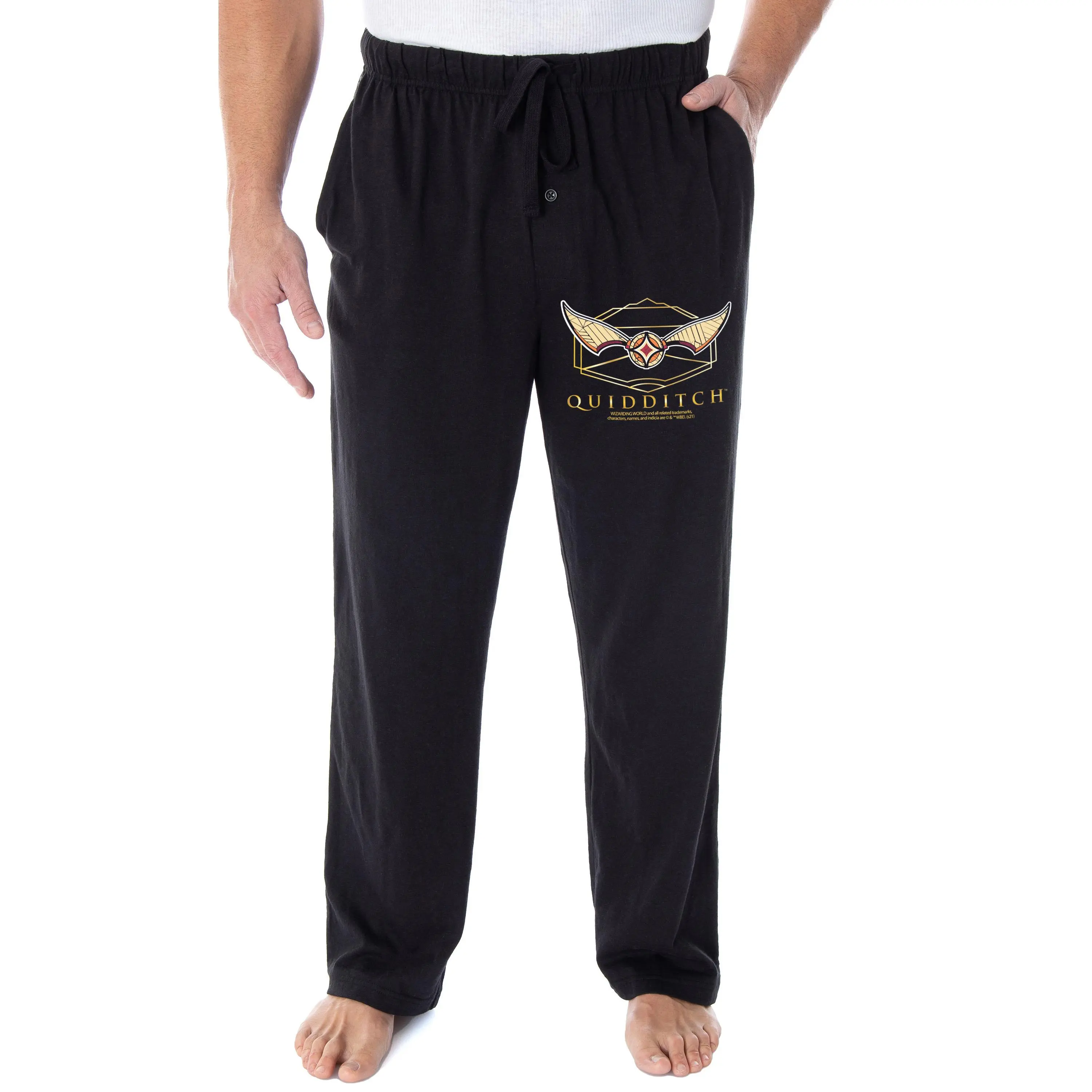 Men's Harry Potter Quidditch Golden Snitch Print Pajama Lounge Pants, Menswear Loungewear with Cotton-Polyester Blend Fabric