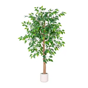 VIVATREEES Artificial Ficus Tree with White Planter, 5FT/6FT,  Realistic Faux Silk Indoor & Outdoor Plant for Home Office Living Room, Porch, Garden Decor outdoorfun