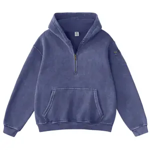 FAIBLE Mens Oversized Zip Hoodie Heavyweight Acid Wash Fleece Pullover 3 Pocket Design Kangaroo Hidden Storage Sleeve Music Pocket Vintage Style Streetwear