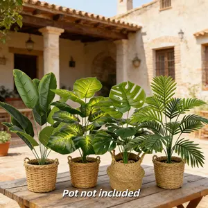 Set of 4 Plastic Artificial Plants, Artificial Faux Greenery, Fake Plastic Plants, Maintenance-Free Evergreen Money Trees with 48 Large Leaves, DIY Leaf Assembly, Perfect for Home Decoration and Weddings, Planter Not Included