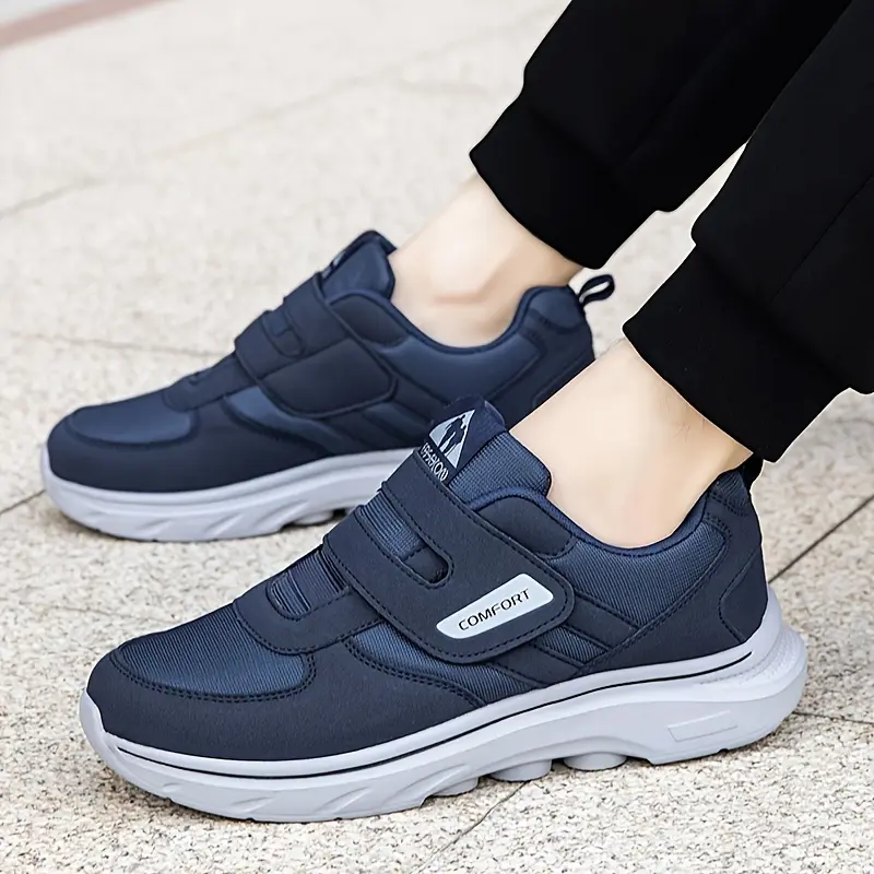 Men's Casual Low Top Sneakers, Solid Color Slip-On with a Wide-Fit, Breathable Fabric, MD Sole, and Velcro Closure for your Hiking Outfit, Running, Square Toe