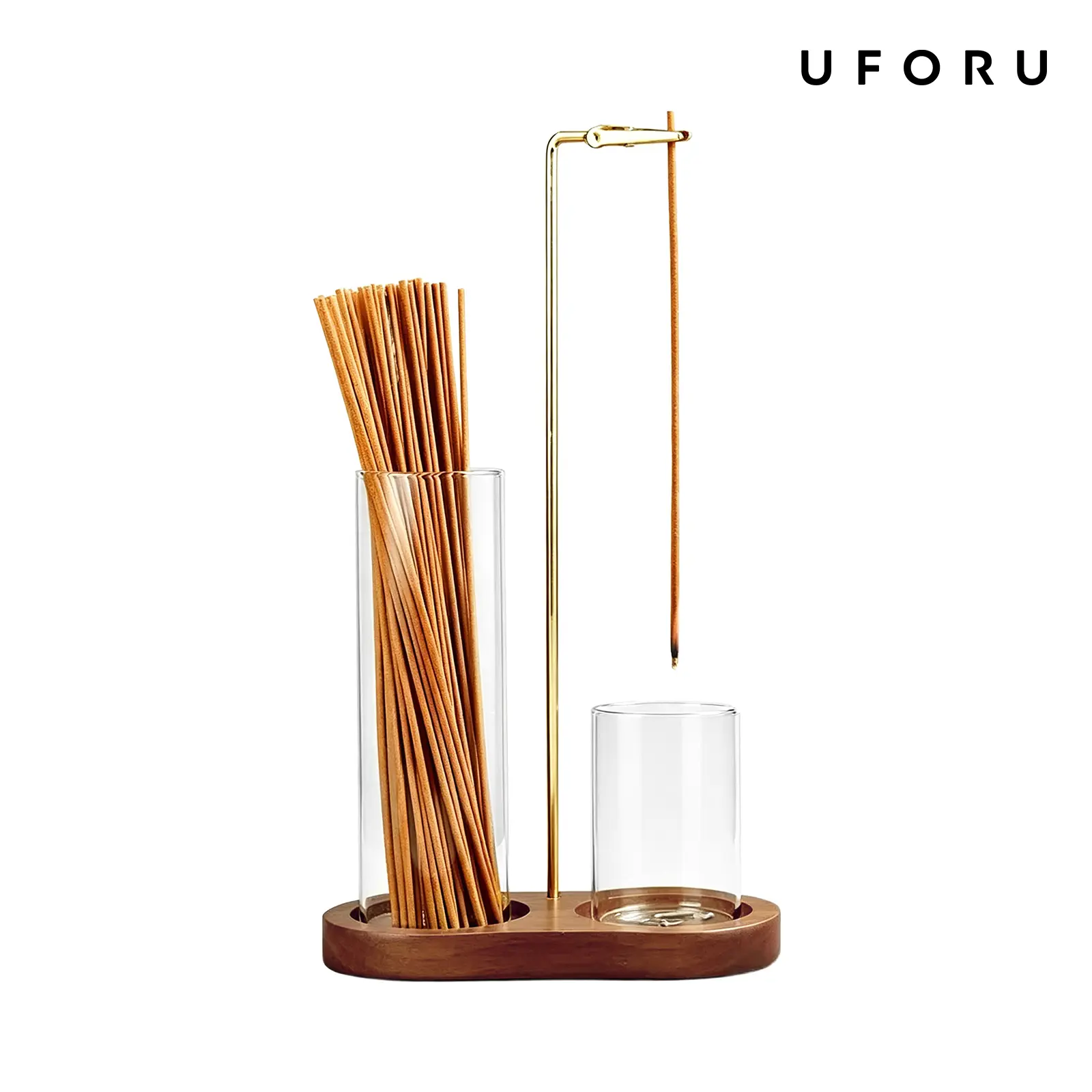 UFORU Wooden Incense Burner & Candle Holder, 2-in-1 Aromatherapy Holder with Removable Glass Ash Catcher and Adjustable Metal Clip, Minimalist Home Fragrance Decor for Bedroom, Living Room, Yoga Room and Desk#SummerWins	#DFYD