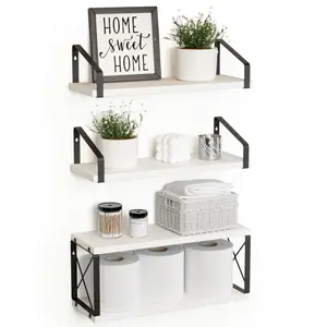 Floating Bathroom Shelves White Multi-Level Storage for Toilet Paper & Wall Decor Flexible Brackets 4 Pcs 15.6x5.7x0.6 Inches Unique Double-Layer X-Structure Metal Frame