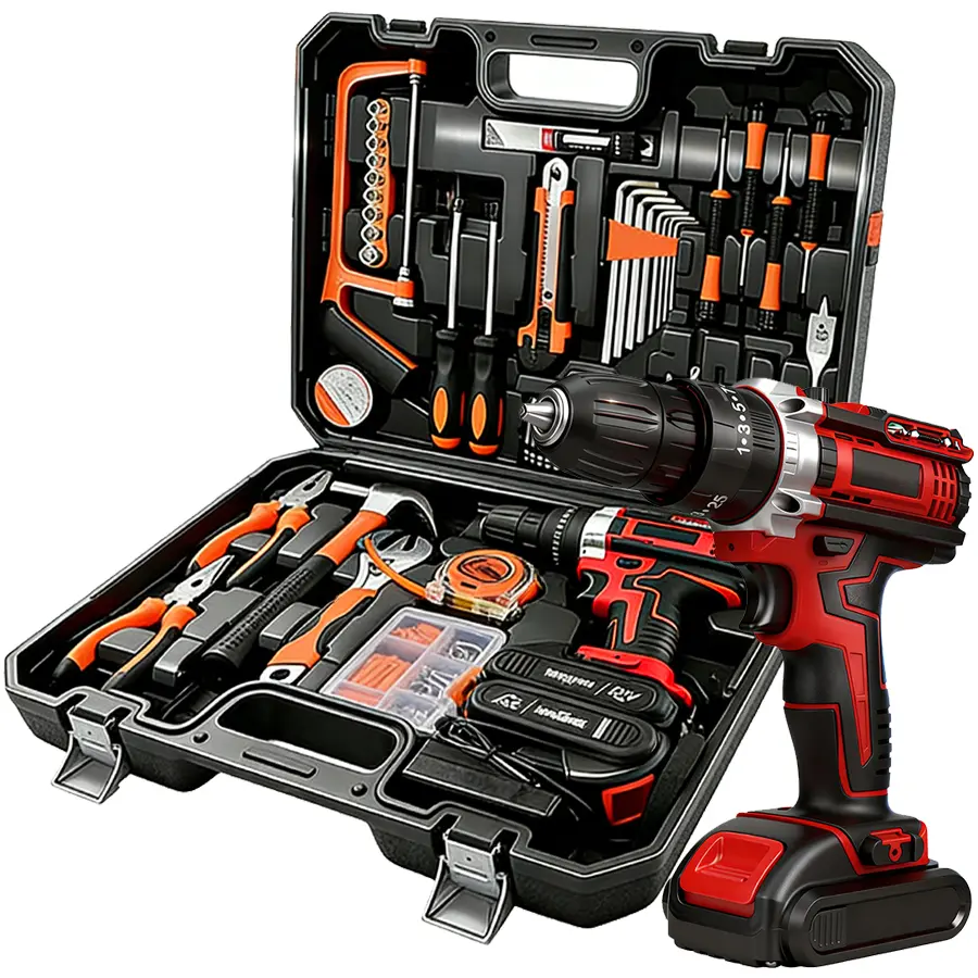 128 Piece Power Tool Combo Kits with 21V Cordless Drill, Household Tools Set with DIY Hand Tool Kits For Fence Installation, Room Décor, FurnitureAssembly, And Daily Repairs#fathersdaygift