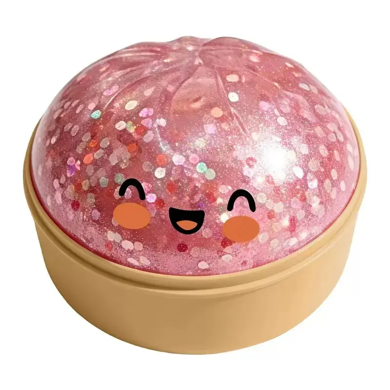 Realistic Giant Glitter Dumpling Squeeze Toy with Bamboo Steamer Soft TPR Dough Ball Decompression Fidget Toy Funny Creative Gift