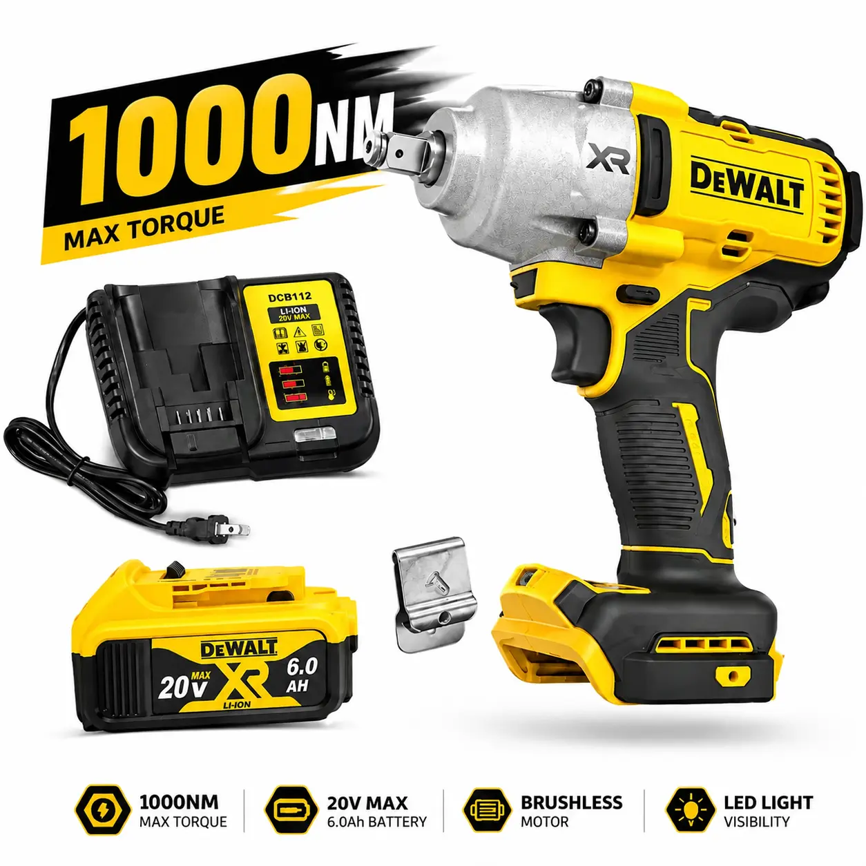 DEWALT DCF900 20V Max XR 1/2" Impact Wrench Multi-Speed Cordless Power Tool with 6.0Ah Lithium Battery, Variable Speed Wrench, Automotive Tools