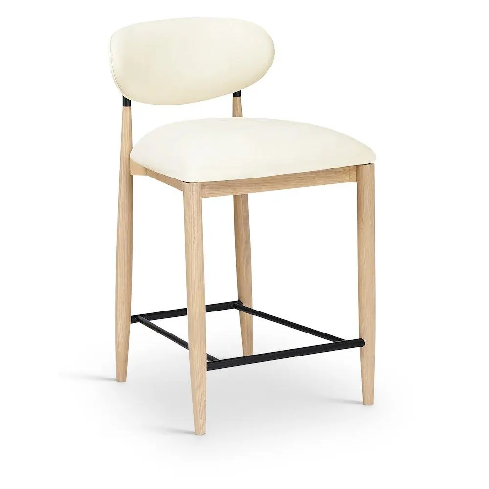 Riccio Cream Vegan Leather Upholstered Stool