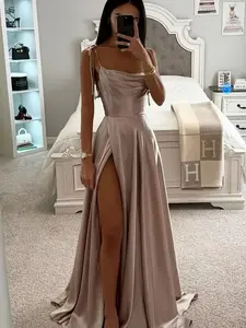 Elegant off Shoulder Backless Long Dress, Sexy Split Thigh Slit Formal Evening Gown, Perfect for Parties and Dates, High-Quality Woven Fitted Women's Fashion