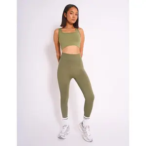 Kaiia Premium Ribbed Legging Khaki