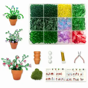 Green Glass Beaded Plant Kit, Bead Craft Kit to Make Beading Flower Leaf Plants Window Suncatcher DIY Desk Decor with Pots Tools and Video Tutorial for Adults & Teens Creative Gift for Mother’s Day