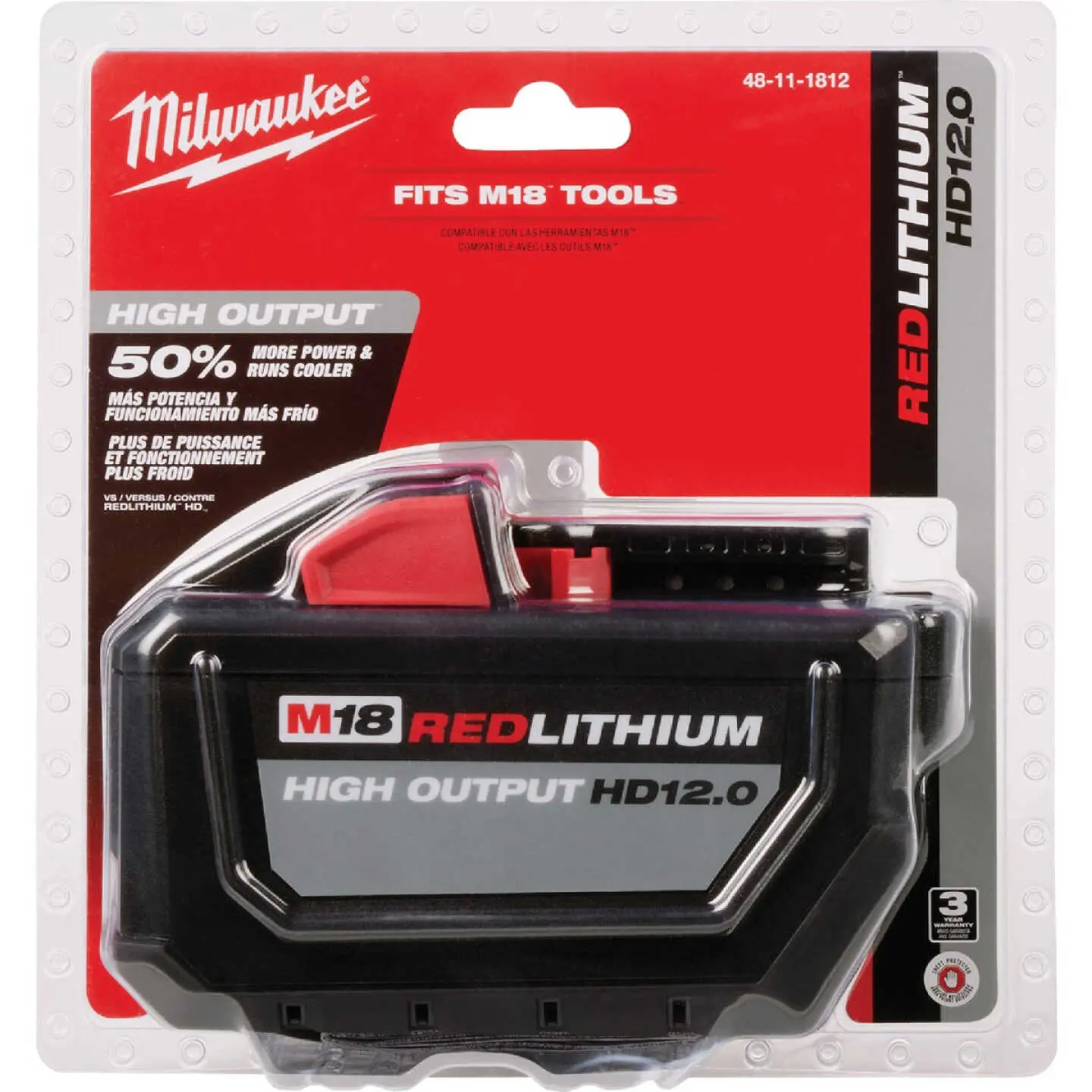 Milwaukee 48-11-1812 M18 RED LITHIUM High Output HD 12.0Ah 18V Lithium-Ion Battery Pack