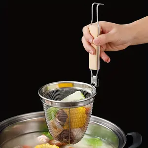 Stainless Steel Slotted Spoon and Strainer Set, 2pcs, Random Style, Deep Fine Mesh Pasta Strainer, Kitchen Hot Pot Skimming Tool, Commercial-Grade Noodle, Vegetable, and Seafood Strainer Spoon