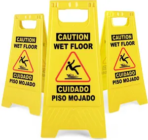 24 Inches Caution Wet Floor Sign, 3PCAK Yellow Bilingual Double-Sided Safety  Signs,A Frame Safety Wet Floor Signs Commercial